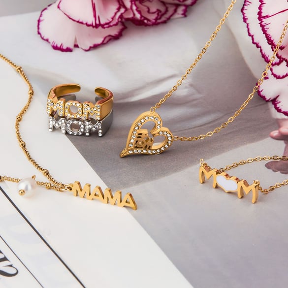 Anillos minimalistas de acero inoxidable para mujer con letras del Día de la Madre, serie romántica de 1 pieza 2