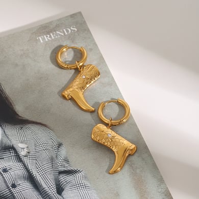 1 Pair Ethnic Series Fashionable Boots Solid Color Stainless Steel Gold Color Women's Drop Earrings h5 Picture2
