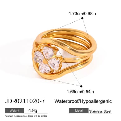 Conjunto de anillos de mujer de acero inoxidable color dorado con diseño de planta de estilo Ins de 1 pieza de lujo h5 