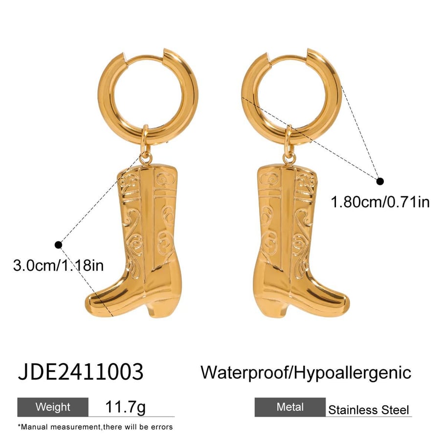 1 Pair Stylish Series Chic Boots Solid Color Stainless Steel Gold Color Women's Drop Earrings 