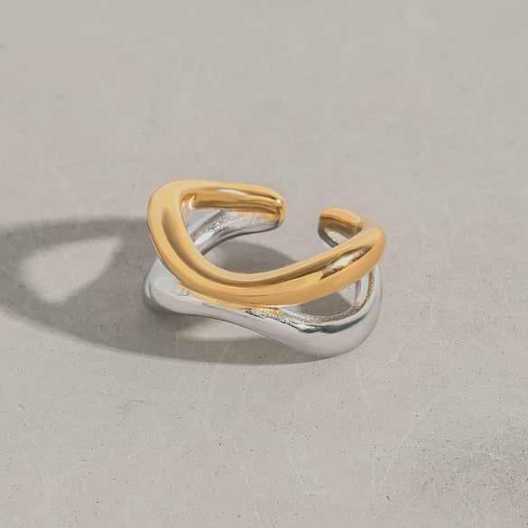 Anillos ajustables para mujer de acero inoxidable color dorado con diseño elegante de la serie Designable de 1 pieza 2