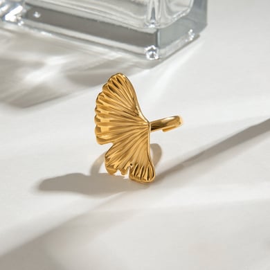 Anillos ajustables para mujer de acero inoxidable color dorado con diseño de planta natural, serie romántica, 1 pieza h5 Imagen2