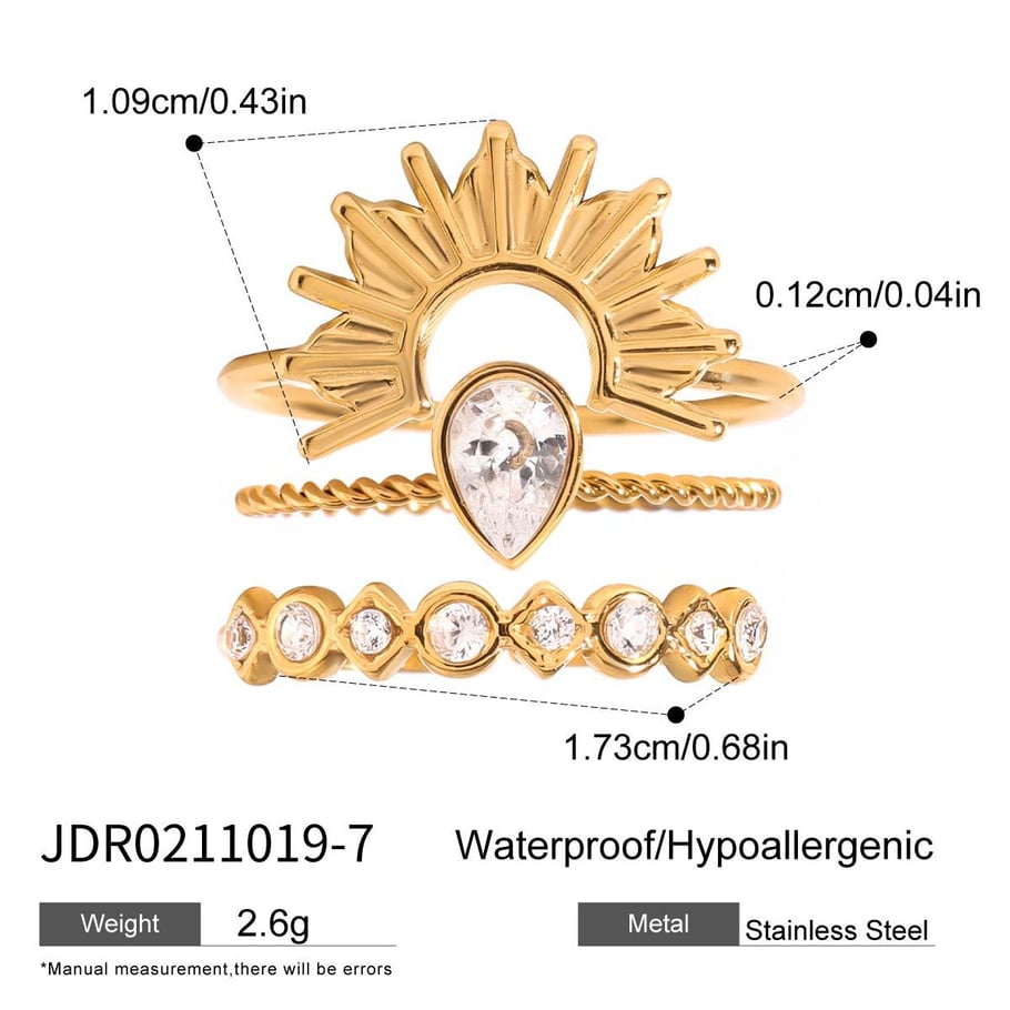 Conjunto de anillos de mujer de acero inoxidable color dorado con diseño de gota de estilo Ins de 1 pieza 