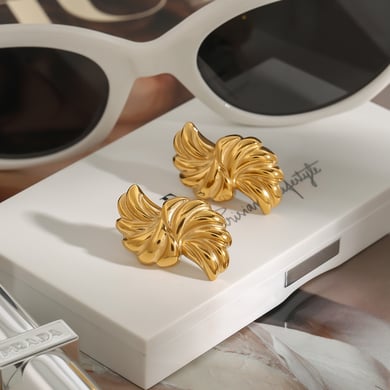 1 par de pendientes de botón de acero inoxidable irregulares de color dorado para mujer, serie clásica de Europa y América h5 Imagen2