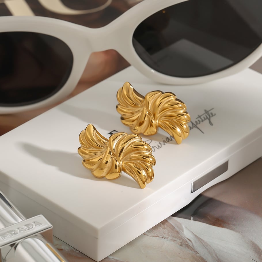 1 Pair Classic Series Irregular Streamline Stainless Steel Gold Color Women's Stud Earrings h5Picture2