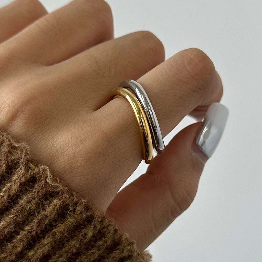 Anillos individuales para mujer de acero inoxidable color dorado, serie simple, estilo Ins, 1 pieza Imagen2