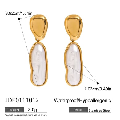 1 Pair Classic Series Irregular Oval Shape Stainless Steel Gold Color Women's Drop Earrings h5 