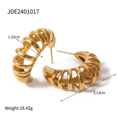 1 par de pendientes de aro de acero inoxidable dorados de línea europea y americana para mujer h5 