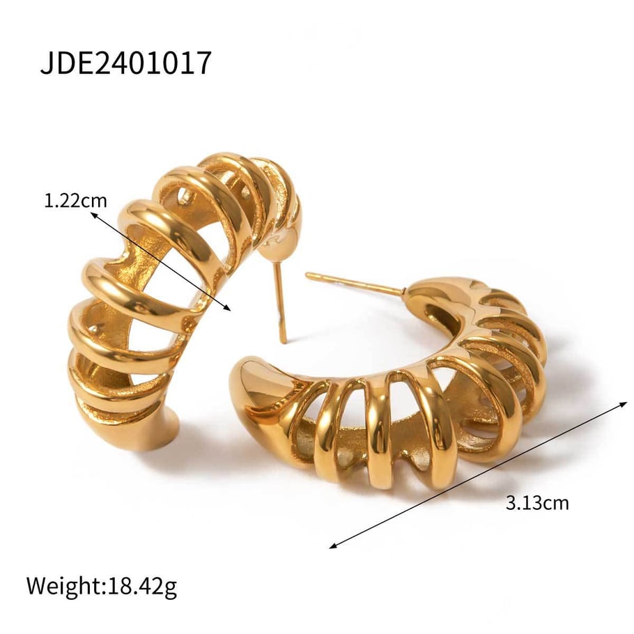 1 par de pendientes de aro de acero inoxidable dorados de línea europea y americana para mujer 