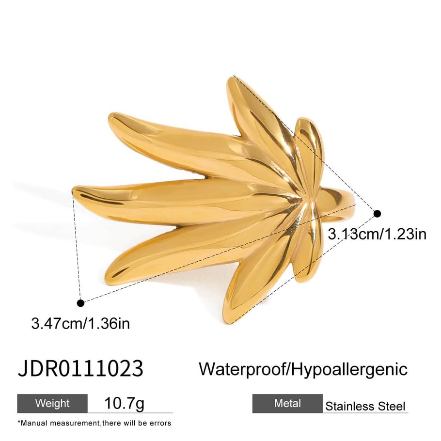 Anillos individuales para mujer de acero de titanio color dorado con hojas de estilo Ins de serie simple de 1 pieza 