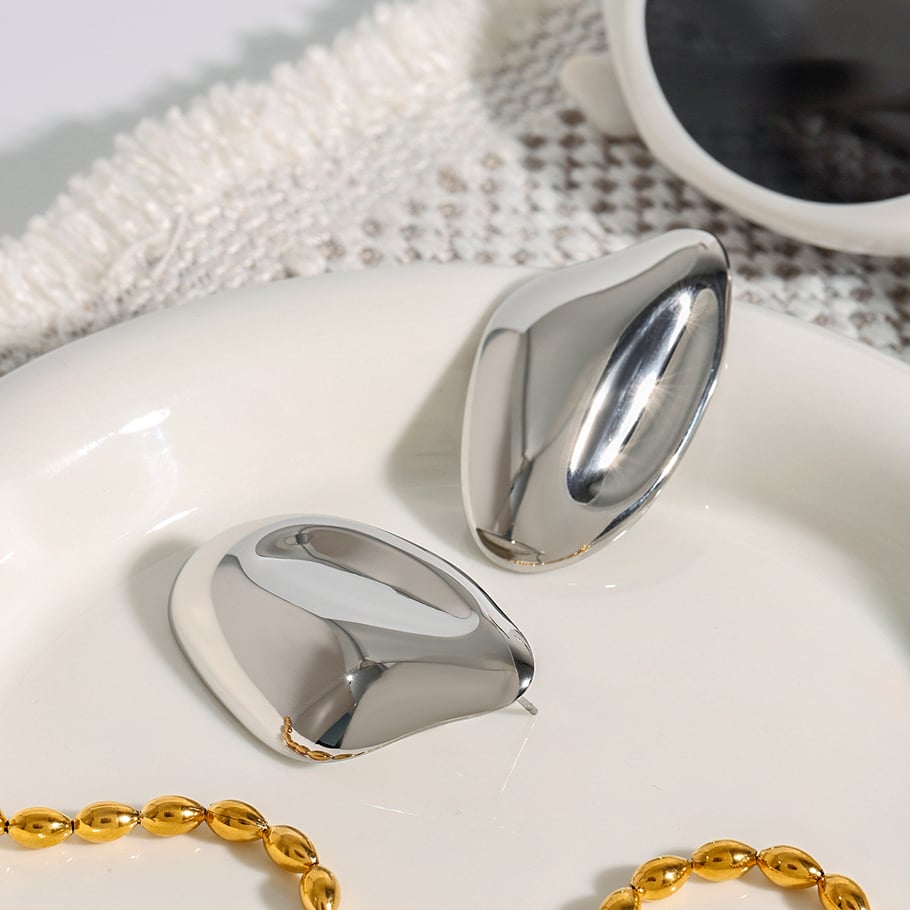 1 Pair Commute Series Fashionable Irregular Oval Shape Stainless Steel Gold Color Women's Stud Earrings Picture2