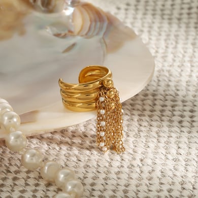 1 Piece Classic Series Designsble Tassel Stainless Steel Gold Color Women's Single Rings h5 Picture2