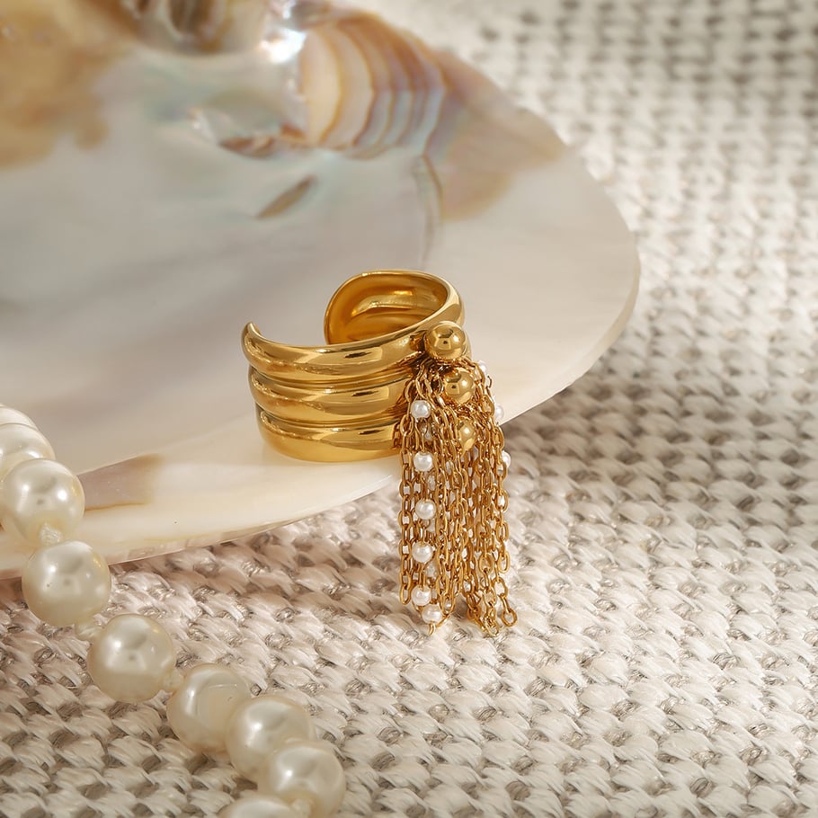 1 Piece Classic Series Designsble Tassel Stainless Steel Gold Color Women's Single Rings Picture2