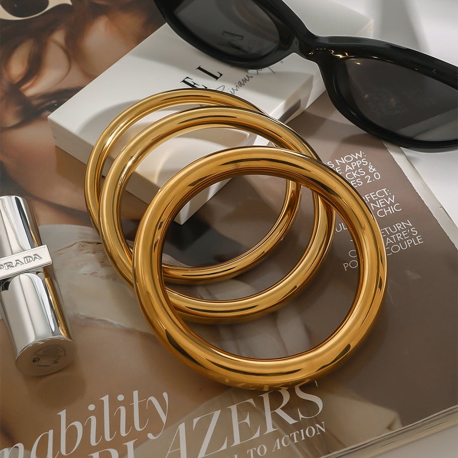 1 stück simple series  ringförmige edelstahl goldfarbene damenarmreifen Bild2