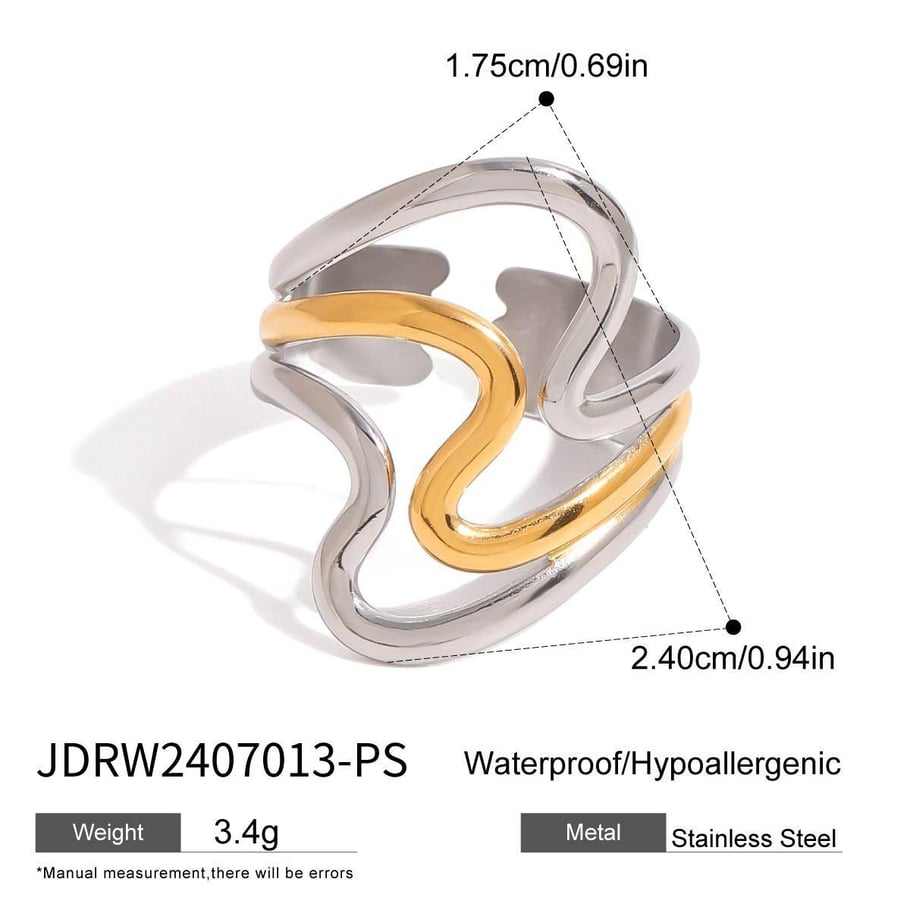 1 Piece Designable Series Personality Line Stainless Steel Gold & Silver Color Women's Adjustable Rings 
