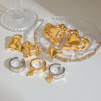 1 Piece Romantic Series Retro Irregular Heart Shape Stainless Steel Gold Color Women's Single Rings h5 Picture2