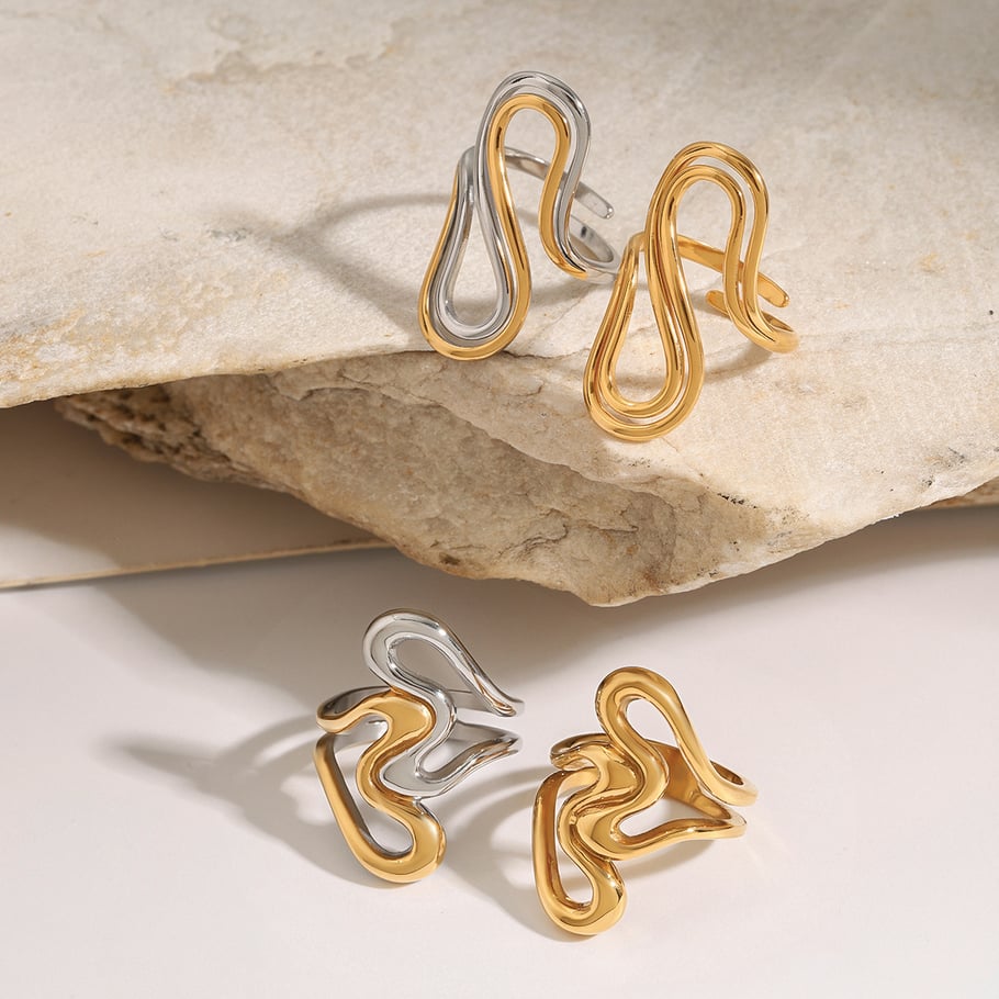 Anillos individuales de acero inoxidable irregulares de alta gama, color dorado, para mujer, serie simple, 1 pieza Imagen2