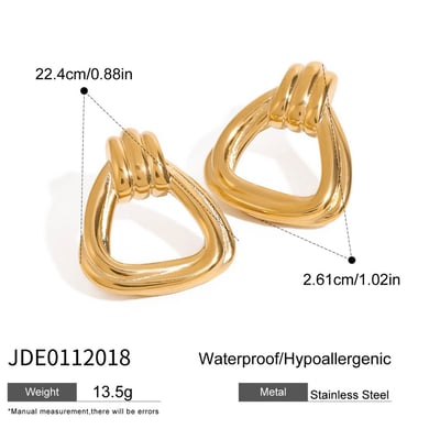 1 par de pendientes triangulares de acero inoxidable dorados de estilo europeo y americano para mujer. h5 