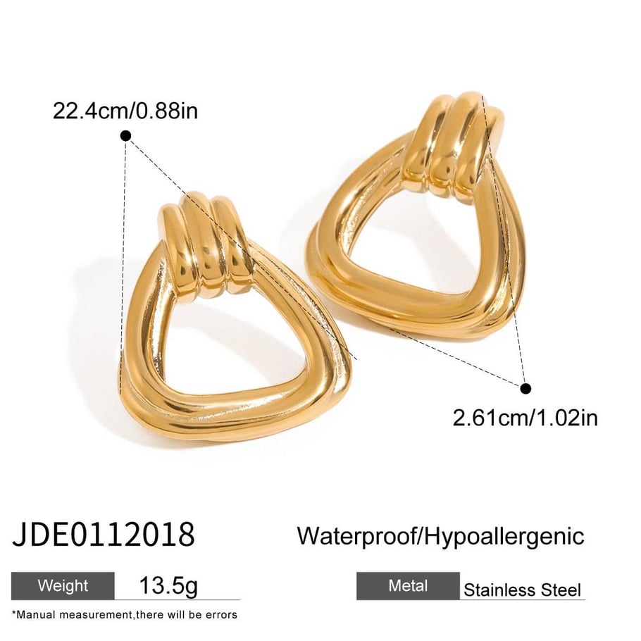 1 par de pendientes triangulares de acero inoxidable dorados de estilo europeo y americano para mujer. 