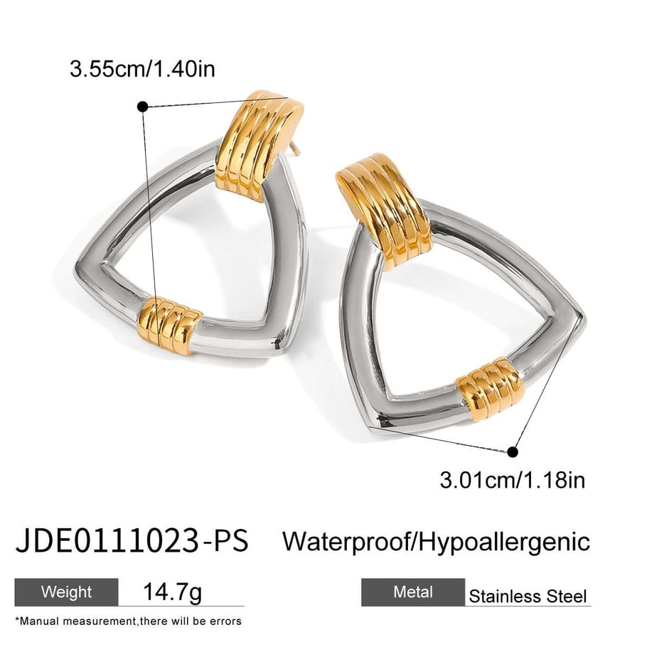 1 par de pendientes de botón de acero inoxidable en forma de triángulo clásico, color dorado, para mujer. 
