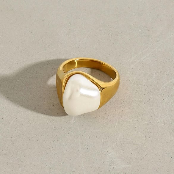 Anillos individuales para mujer de acero inoxidable de color dorado con círculos irregulares elegantes de la serie clásica de 1 pieza 2