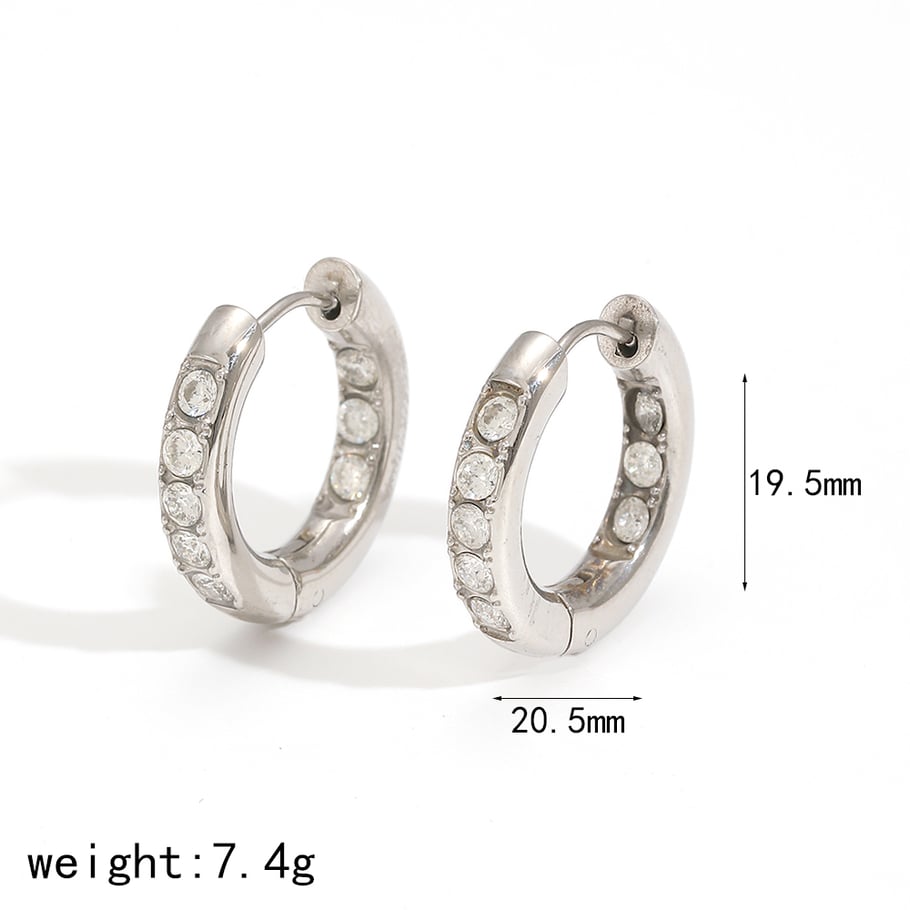 1 Pair Polychrome Series Shining Annular Stainless Steel Gold Color Zircon Women's Hoop Earrings Picture2