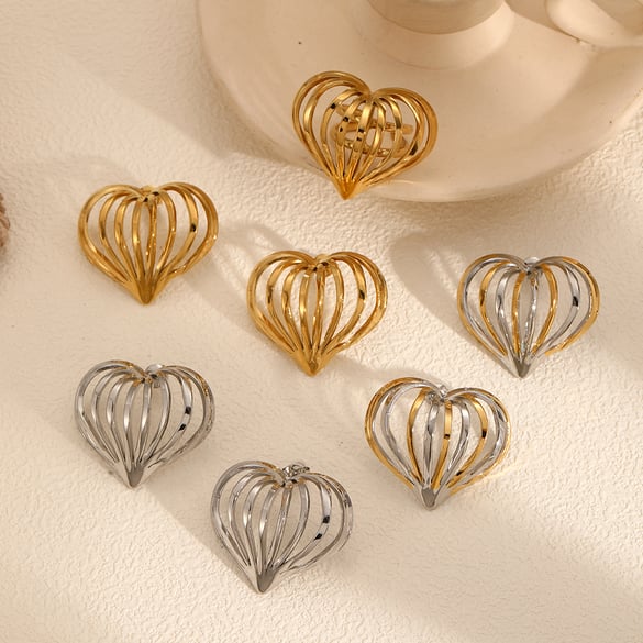 1 Piece Designable Series Retro Heart Patchwork Stainless Steel Gold Color Women's Adjustable Rings