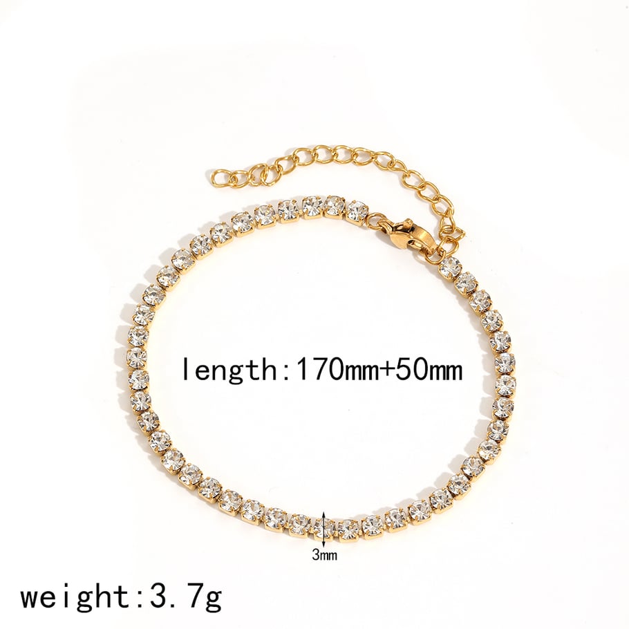 1 Piece Shining Series Exquisite Circle Stainless Steel Gold Color Zircon Women's Chain Bracelets Picture2
