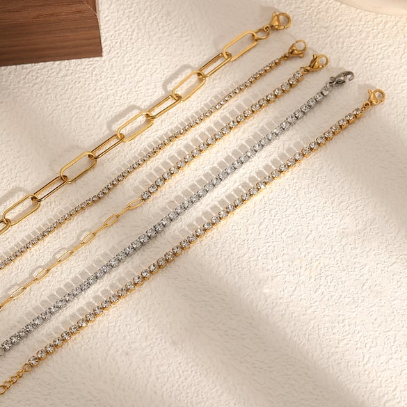 1 Stück Shining Series Exquisite Kreis Edelstahl Gold Farbe Zirkon Damen Kettenarmbänder-3mm
