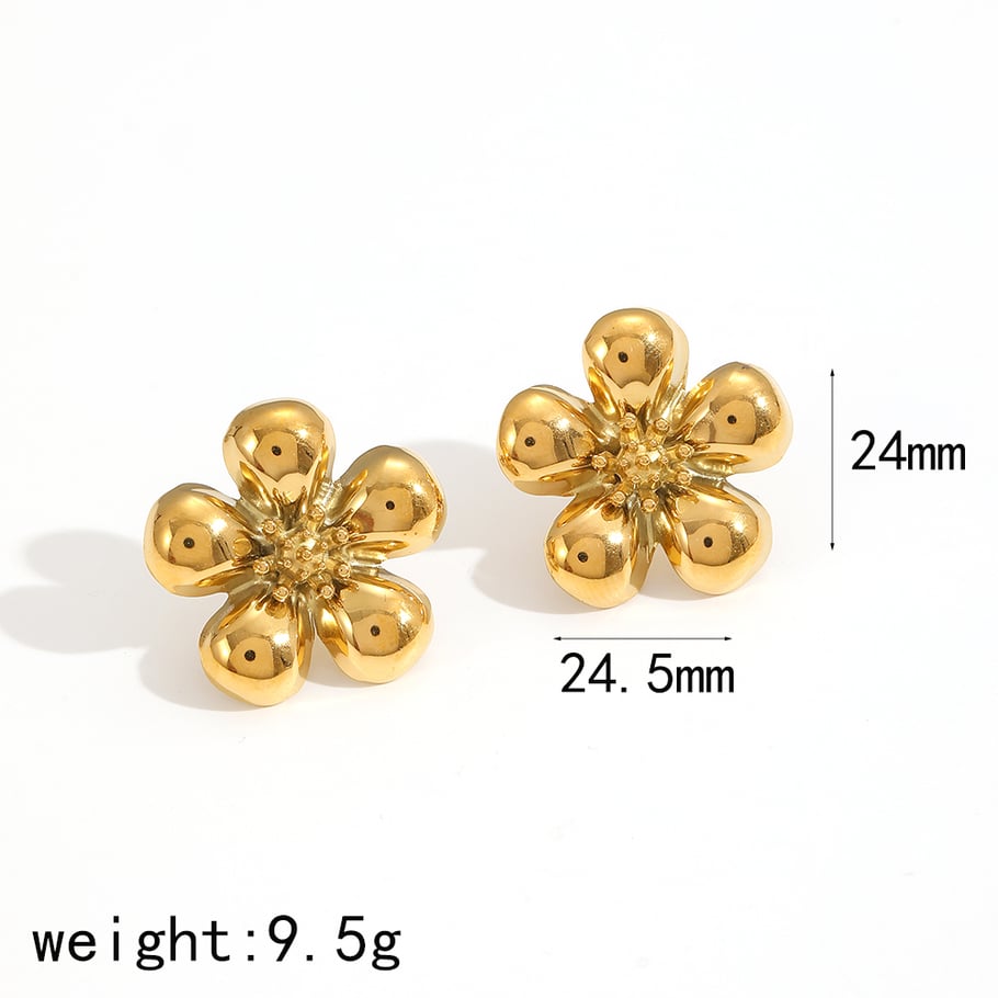 1 Pair Charming Series Chic Flower Shape Stainless Steel Gold Color Women's Earrings Set Picture2