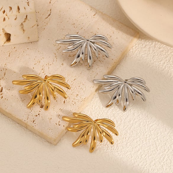1 Pair Particular Series Modern Firework Stainless Steel Gold Color Women's Stud Earrings