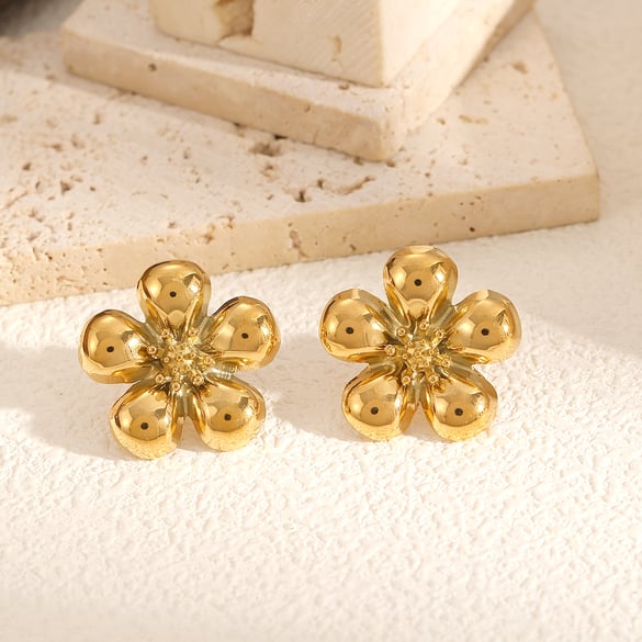 1 Paar Charming Series Chic Flower Shape Edelstahl Gold Farbe Damen Ohrstecker 2
