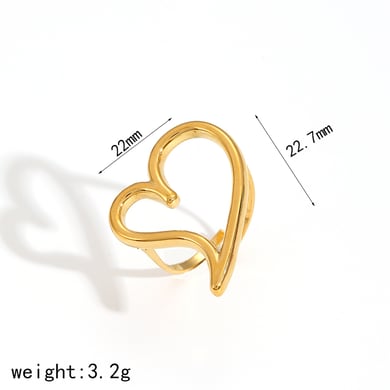 1 Piece Gorgeous Series Delicate Heart Shape Stainless Steel Gold Color Women's Adjustable Rings h5 