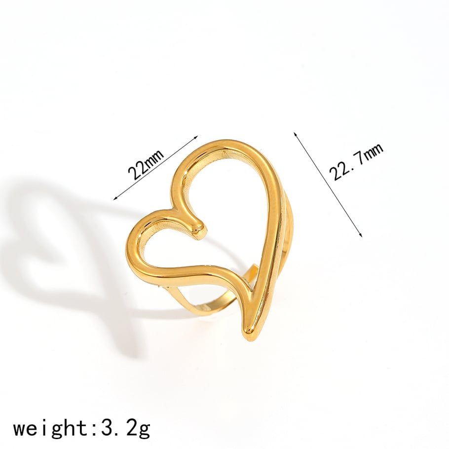 1 Piece Gorgeous Series Delicate Heart Shape Stainless Steel Gold Color Women's Adjustable Rings 