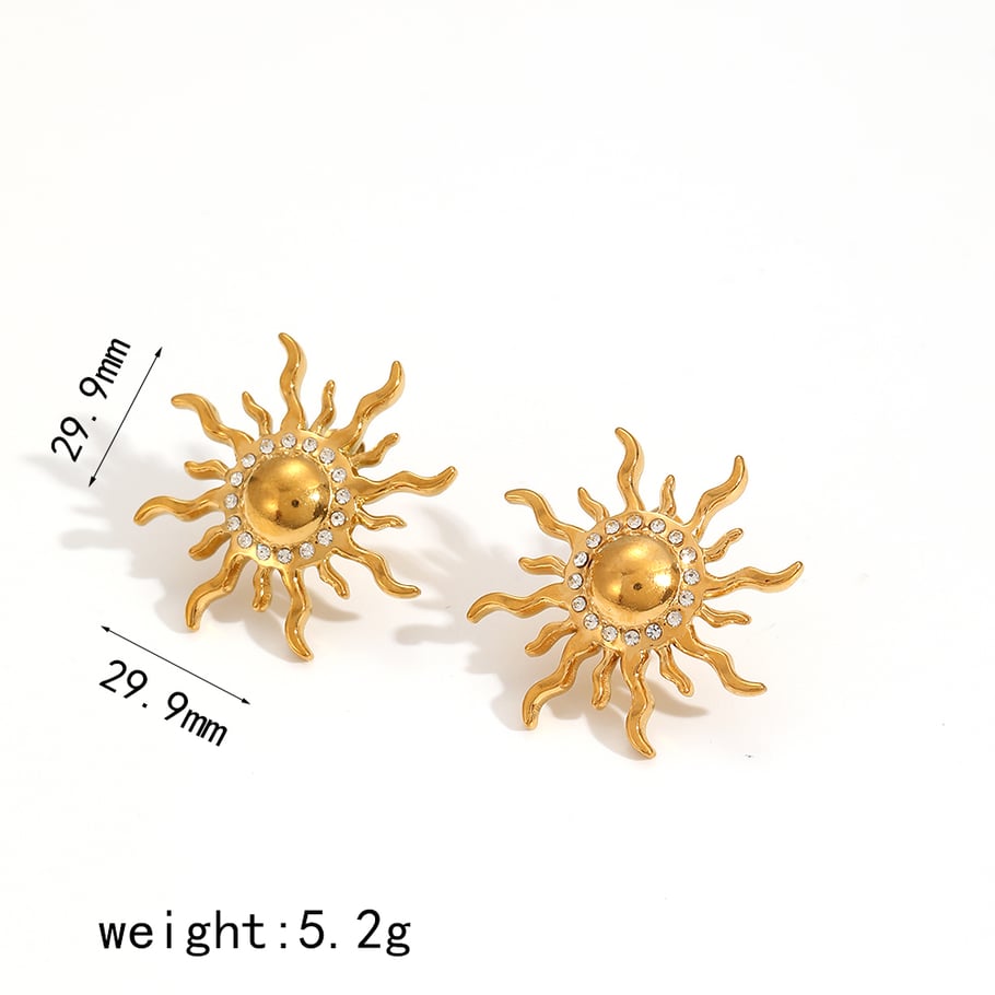 1 Pair Charming Series Delicate Sun Shape Stainless Steel Gold Color Women's Earrings Set 