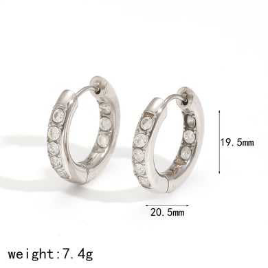 1 Pair Polychrome Series Shining Annular Stainless Steel Gold Color Zircon Women's Hoop Earrings h5 