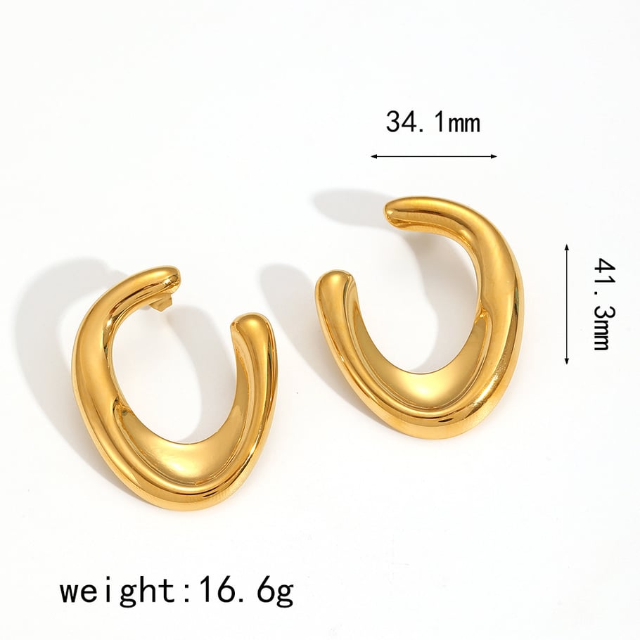 1 Pair Minimalist Style Irregular U Shape Stainless Steel Gold Color Women's Stud Earrings 
