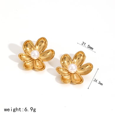 1 Pair Elegant Nateral Style Flower Stainless Steel Oil Drip Technique Gold Color Women's Stud Earrings h5 
