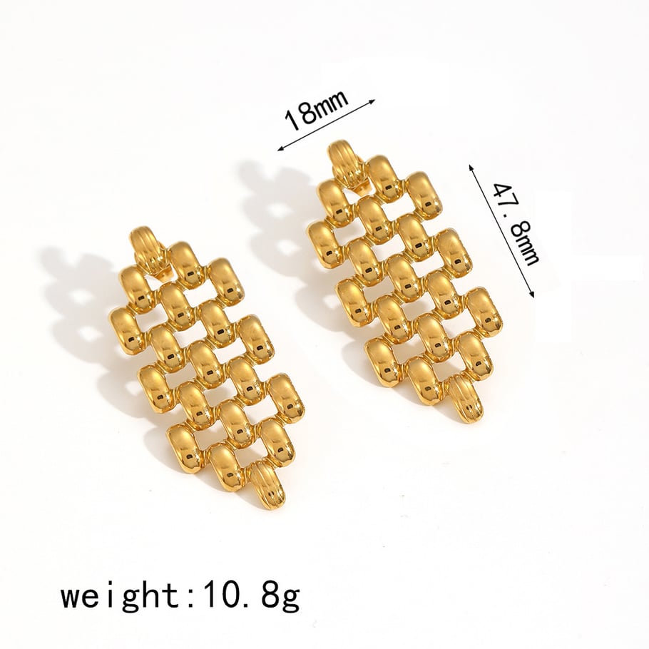 1 Pair Simple Series Rectangular Patchwork Stainless Steel Gold Color Women's Stud Earrings 
