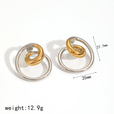 1 Pair Modern Style Irregular Spiral Shape Gold Color Stainless Steel Women's Stud Earrings h5 