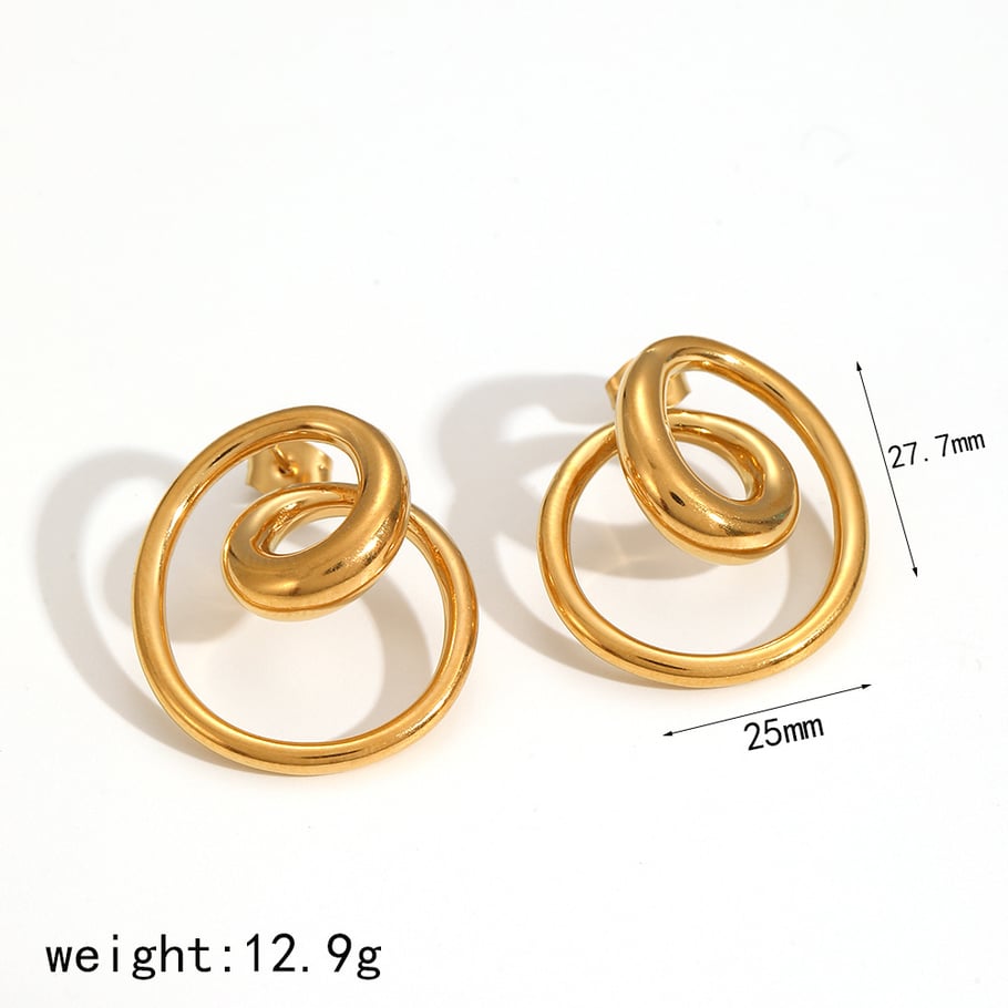 1 Pair Modern Style Irregular Spiral Shape Gold Color Stainless Steel Women's Stud Earrings 