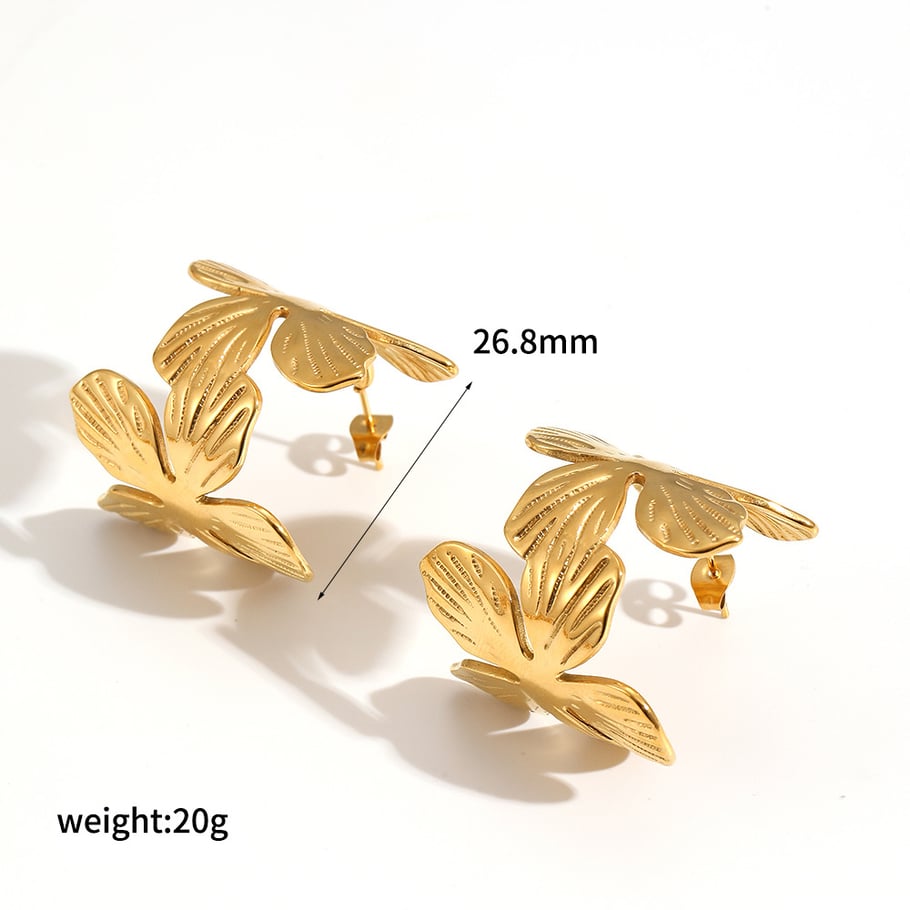 1 Pair Elegant Style Daily Flower Shape Round Stainless Steel Gold Color Women's Stud Earrings 