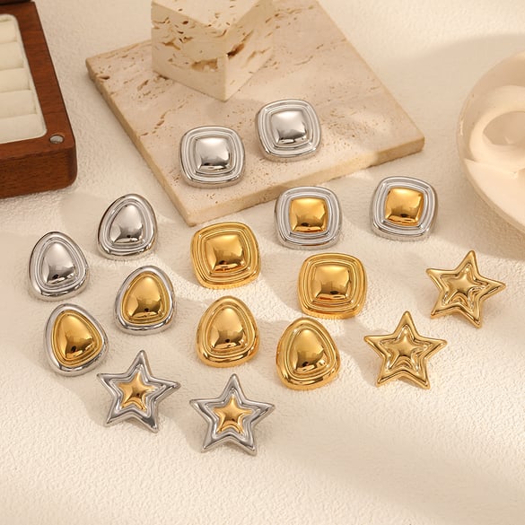 1 Pair Moden Series Chic Oval Shape Stainless Steel Gold & Silver Color Women's Stud Earrings 2