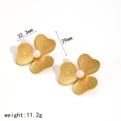 1 Pair Charming Series Exquisite Trifoil Shape Stainless Steel Gold Color Women's Earrings Set h5 