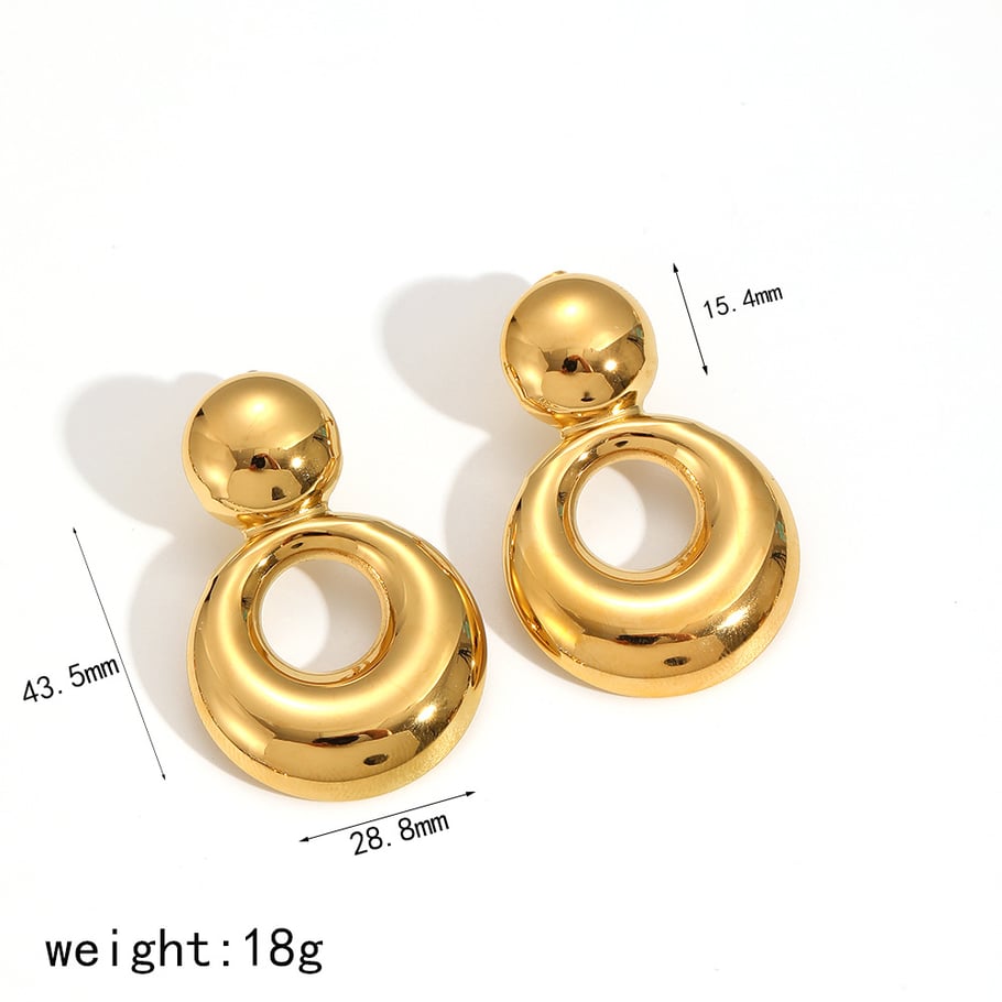 1 Pair Simple Series All-match Double Round Stainless Steel Gold Color Women's Stud Earrings 