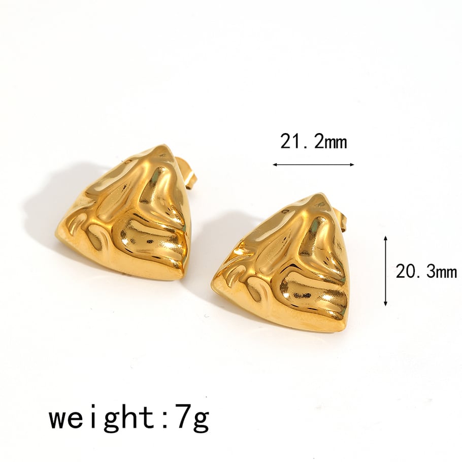 1 Pair Designable Series Retro Triangular Hammered Texture Stainless Steel Gold Color Women's Stud Earrings 