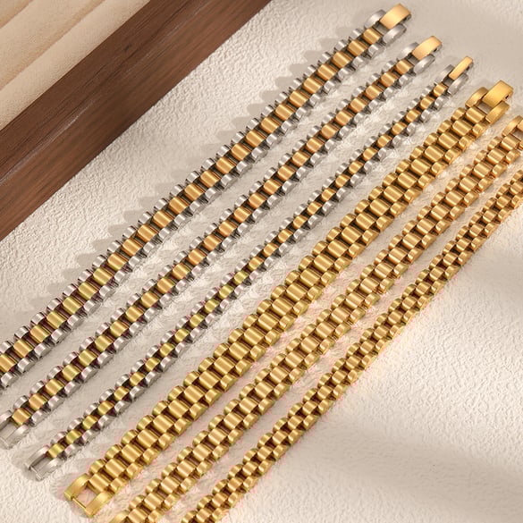 1 Stück Minimalist Series Kettenarmband Edelstahl Goldfarben Unisex Kettenarmbänder-10mm
