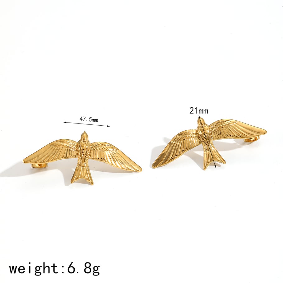 1 Pair Shining Series Classic Swallow Shape Stainless Steel Gold Color Women's Stud Earrings 