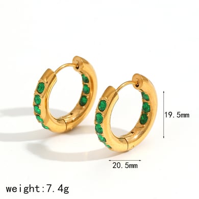 1 Pair Polychrome Series Shining Annular Stainless Steel Gold Color Zircon Women's Hoop Earrings h5 