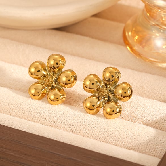 1 Paar Charming Series Chic Flower Shape Edelstahl Gold Farbe Damen Ohrstecker